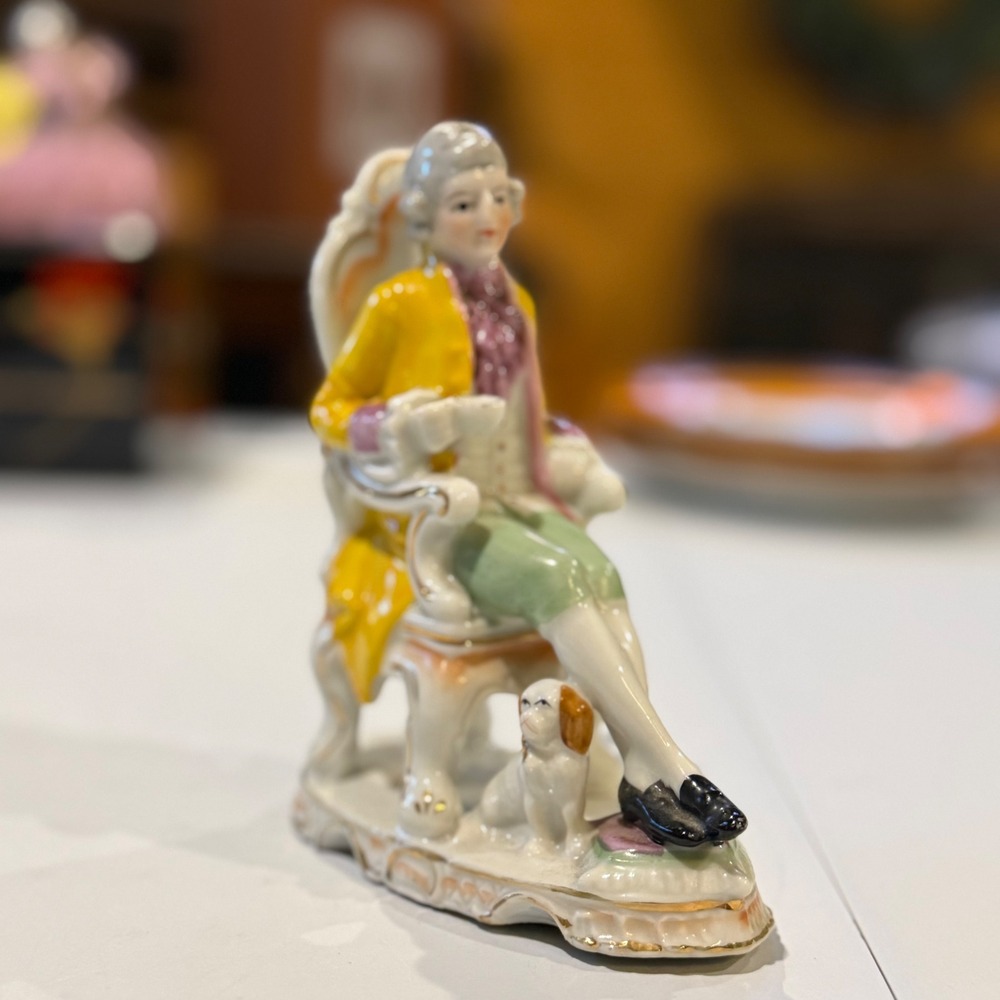 Vintage Goldcastle Chikusa Japan Porcelain Colonial Gentleman Figurine with Dog
